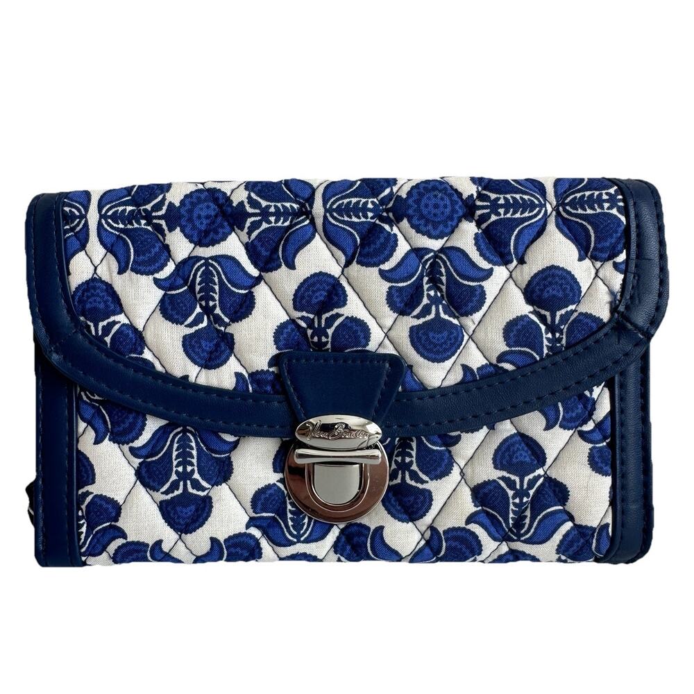 Vera Bradley Cobalt Tile Ultimate Wristlet Organizational Wallet Vegan Leather
